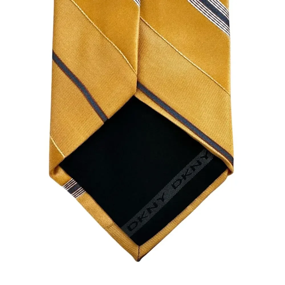 New DKNY Donna Karan Yellow Diagonal Striped Mens Tie Preppy Office